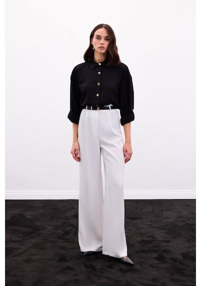 Sateen Çıtçıt Detaylı Gömlek - Siyah-136896 Siyah