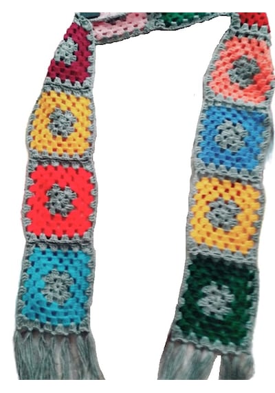 El&Ma El Örgüsü Etnik Otantik Motifli Gri Çok Renkli Atkı & Boyunluk Çok Renkli