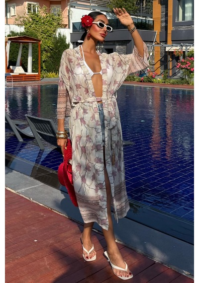 WeShaya Kadın Multi Desenli Kruvaze Şifon Kimono Çok Renkli