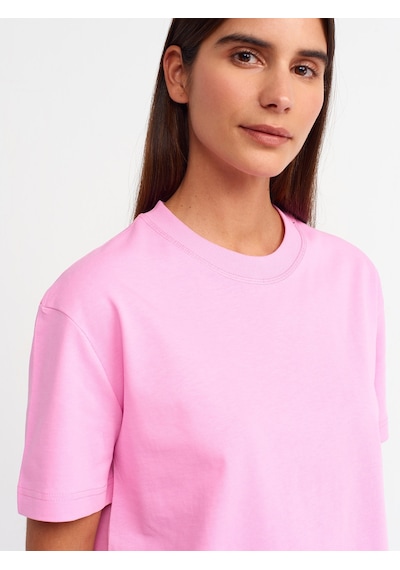 Dilvin Dekoratif Dikişli Bisiklet Yaka Tshirt 101a30312 Pembe