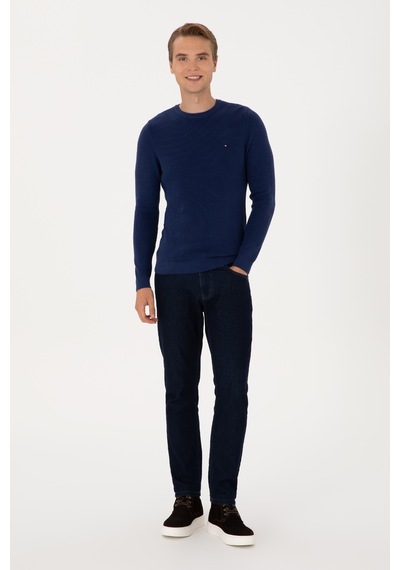 U.S. Polo Assn. Erkek Slim Fit Bisiklet Yaka İndigo Basic Kazak 50313667-VR028