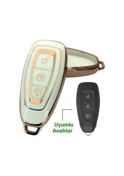 Ford Focus Fiesta Mondeo Kuga C Max Uyumlu Kumanda Anahtar Kılıfı Oto Anahtarlık Beyaz Gold