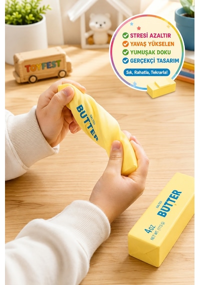 Butter Squishy Stres Oyuncağı Yavaş Yükselen Sıkma Duyusal Anti Stres Oyuncak Tereyağı 14,5 Cm Sarı