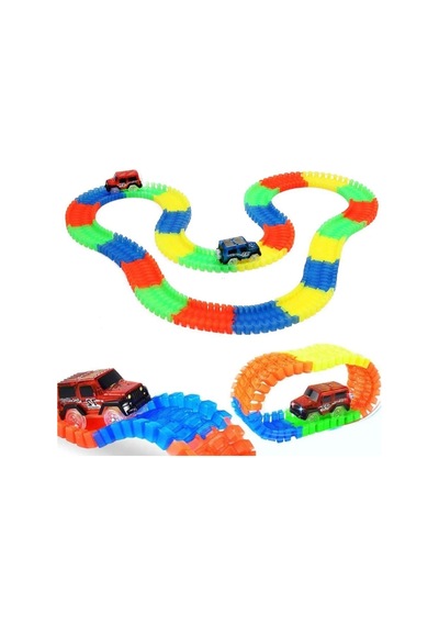 Oyuncak Magic Trucks Hareketli Raylar 384 Parça Magic Trucks 2 Işıklı Arabalı Oyuncak Karanlıkta Parlayan Sihirli Raylar