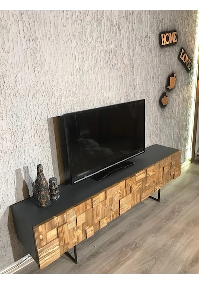 Puzzle 2 Parçalı Tv Ünitesi Doğal Ladin Ahşap