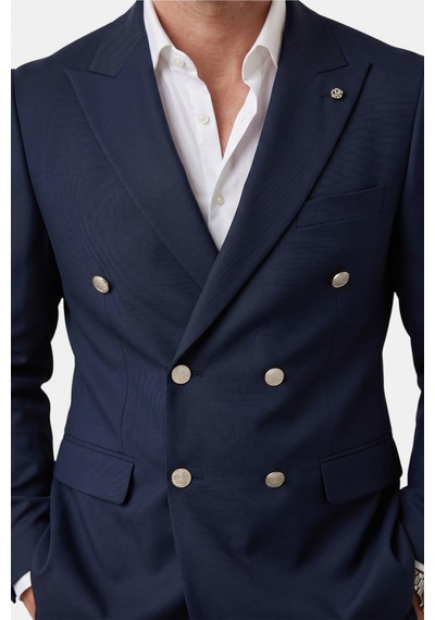 Deepsea Erkek Lacivert Slim Fit Kruvaze Takım Elbise Likralı Çizgili Dokulu Metal Düğmeli 2600820 Deepsea Erkek Lacivert Slim Fit Kruvaze Takım Elbise Likralı Çizgili Dokulu Metal Düğmeli 2600820