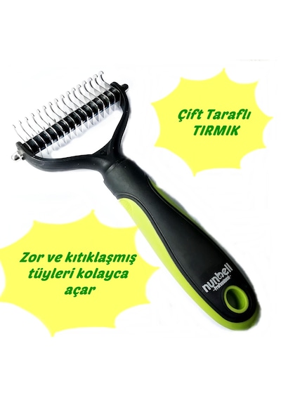 Büyük Irklar İçin Çift Taraflı Tüy Kıtık Açıcı Köpek Tarağı Yeşil 17 X 9 Cm