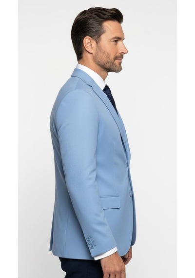 Plus Scorpion Slim Fit Pike Dokuma Erkek Blazer Ceket Modern Şık Günlük Kombin Mavi