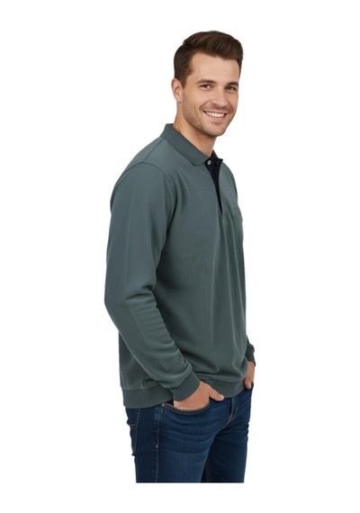Dynamo Erkek Büyük Beden Polo Yaka Cepli Selanik Sweatshirt Bgl-st04925 Yeşil