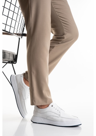 Fame Step Erkek Hakiki Deri Günlük Ayakkabı Modern Casual Kalın Taban Bağcıklı Bologna Beyaz