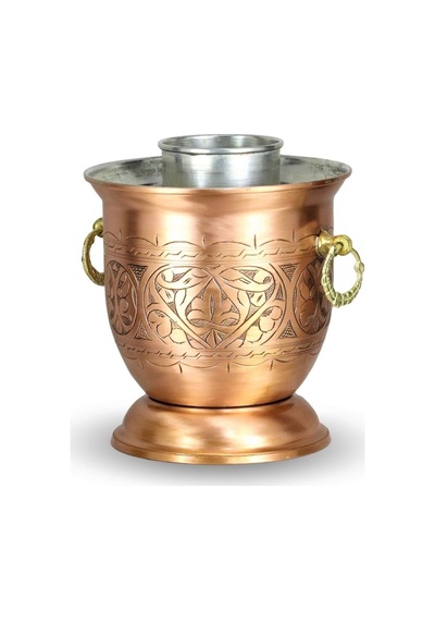 Kalın Eskitme Keski İşlemeli Bakır Ehli Keyf Rakı Şişelik Sarı