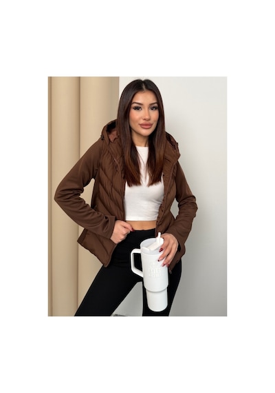 Asur Boutique Asur Butik Kadın Kapşonlu Micro Dolumlu Zr Model Mont Kahverengi