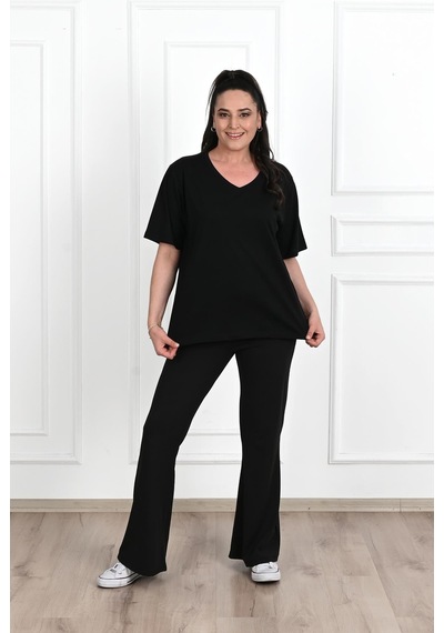 Kadın V Yaka Basic Büyük Beden T-shirt 1297-22 001