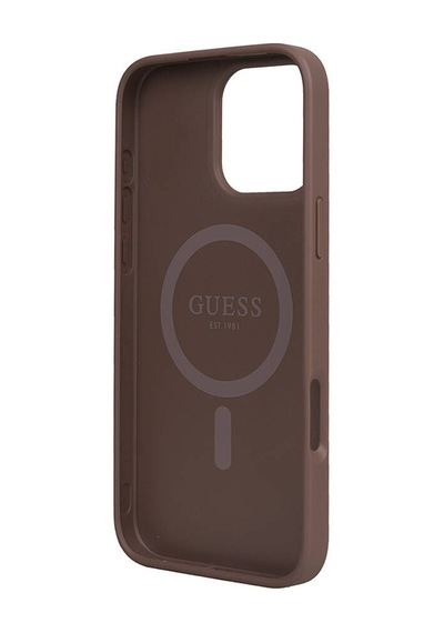 Apple iPhone 16 Pro Max Uyumlu Kılıf Magsafe Özellikli Guess  Lisanslı Small 4g Classic Kahverengi