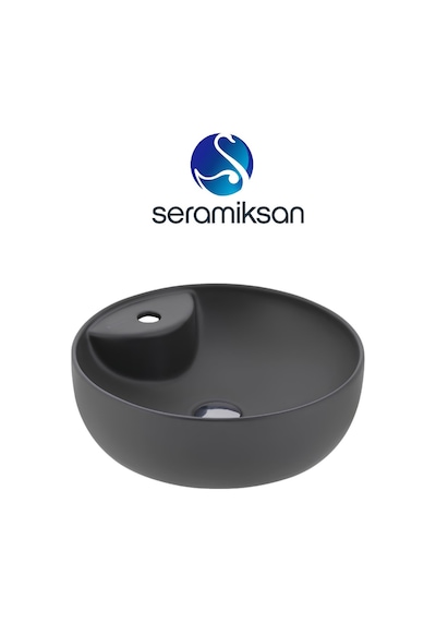 Seramiksan Sole Oval Tezgâh Üstü Batarya Delikli Mat Antrasit Lavabo 42x42 Cm A002847h Antrasit