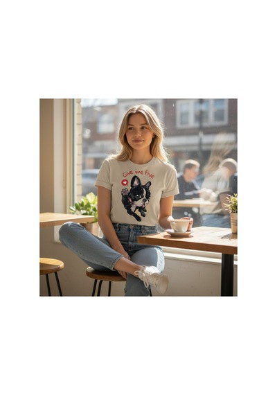 Urbantrendstore Unisex Pet Köpek Temalı Oversize Fit Rahat Geniş Salaş T-shirt Günlük Tişört Bej