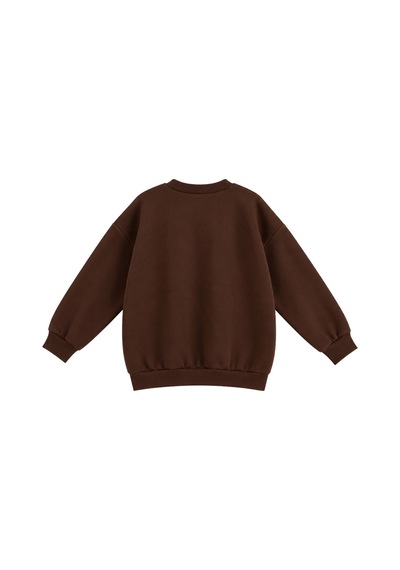 Vadon 1046 Kadın V Yaka New York Baskılı 3 İplik Pamuklu Sweatshirt Kahverengi