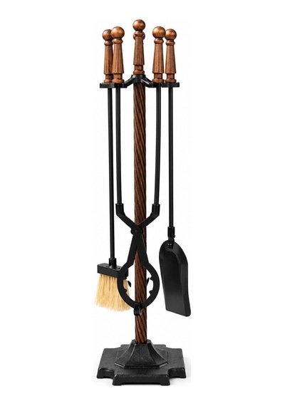 Topuz Başlıklı Bronz 4 Parça Şömine Maşa Takımı