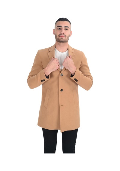 Cengiz İnler Cengiz Inler Mono Yaka Düğmeli Erkek Kaşe Kaban 001