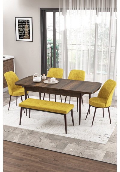 Canisa Concept Zen Serisi 80x132 Mdf Açılabilir Barok Ahşap Desen Masa Takımı 4 Hardal Sandalye Ve 1 Bench Barok Masa Sandalye Ve Bench Hardal Canisa Concept Zen Serisi 80x132 Mdf Açılabilir Barok Ahşap Desen Masa Takımı 4 Hardal Sandalye Ve 1 Bench Barok Masa Sandalye Ve Bench Hardal