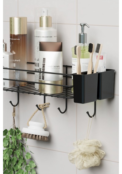 Yapışkanlı Büyük Boy Askılı Banyo Rafı Duş Şampuanlık Duvar Düzenleyici Organizer Siyah