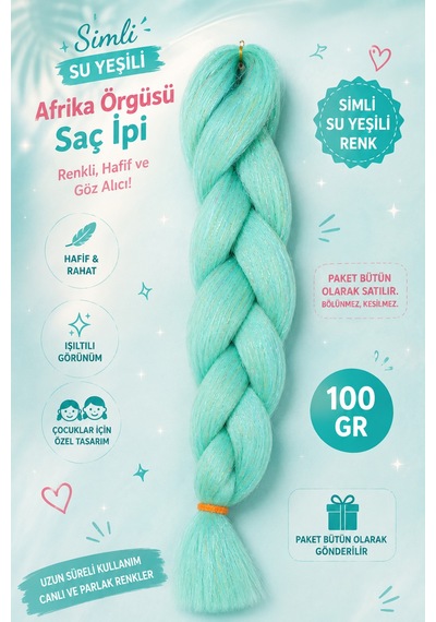 Premium Simli Su Yeşili Renk Ombreli Örgülük Saç 100gr