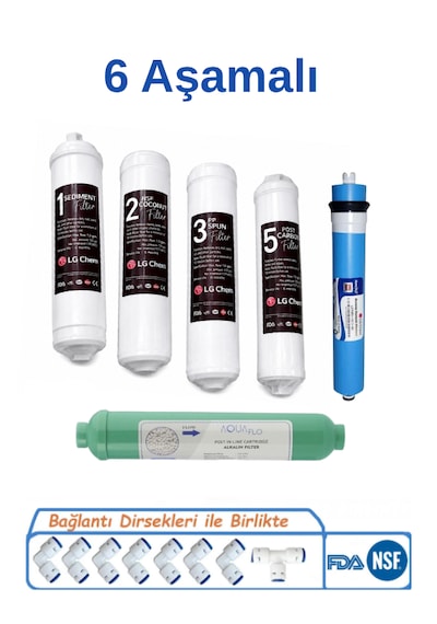 Lg Chem 6 Aşamalı Kapalı Kasa Su Arıtma Cihazı Filtre Seti Inline Filtre Ro Membran Yeşil Post Karbon Tam Set Nsf Uyumlu Filtre Seçeneği - 6 Lı Filtre