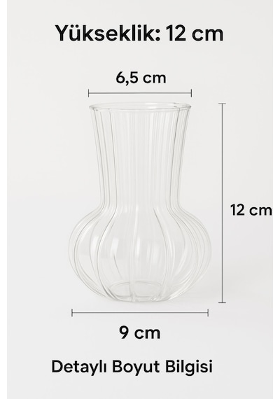 El Yapımı Şeffaf Cam Vazo Papatya, Gül, Lilyum İçin Dekoratif Vazo 12 Cm Diğer