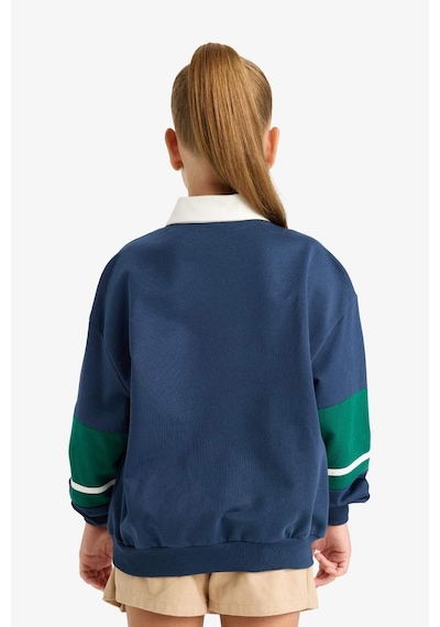 Defacto Kız Çocuk Relax Fit Polo Yaka Baskılı Okul Sweatshirt F7584a825aunv147 Lacivert