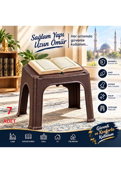 7 Adet Rahle Dayanıklı Hafif Cami Kuran Kursu Okul Ev Dış Mekan Sağlam Plastik Kuran Rahle Kahverengi Ma098 7 Adet