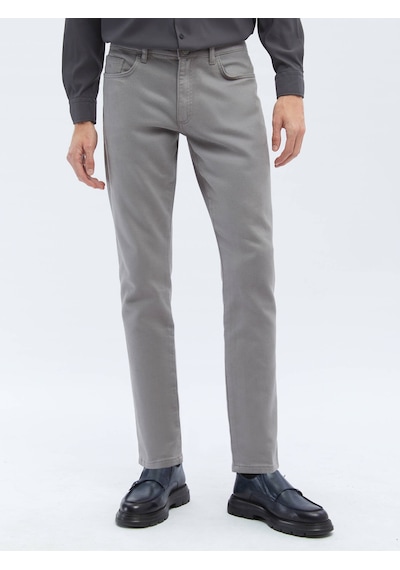 Kip Gri Dokuma Slim Fit Casual Pamuk Karışımlı Pantolon 659489 Gri