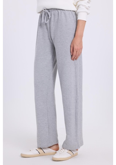 Tudors Kadın Relax Fit Rahat Kesim Beli Bağcıklı Geniş Paça Gri Pantolon-41382 Gri