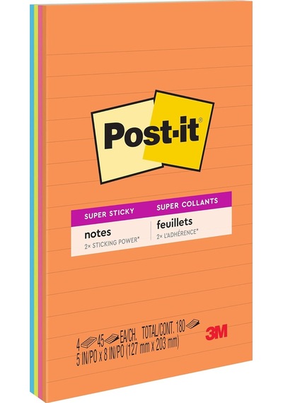Süper Yapışkan Çizgili Notlar, 4 Yapışkan Not Defteri, 12,7 X 20,32 Cm, Yurdunuzda, Evinizde Veya Ofisinizde Organizasyon İçin İdeal, Energy Boost Koleksiyonu