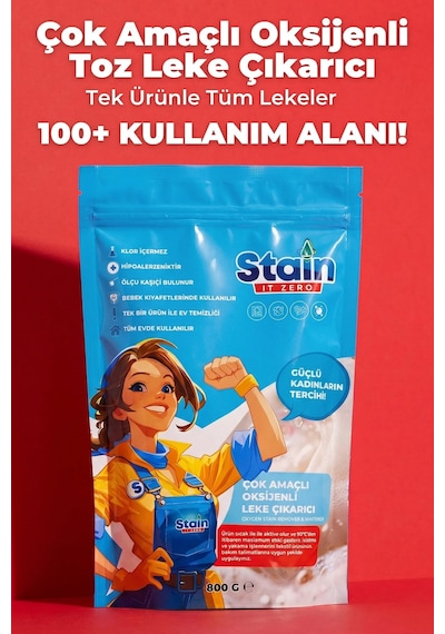 Stain İt Zero Çamaşır & Yüzey İçin Çok Amaçlı Aktif Oksijenli Toz Leke Çıkarıcı Ve Beyazlatıcı 800 Gr