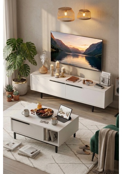 Ocean Tv Ünitesi Orta Sehpa 2'li Set Beyaz On19-w