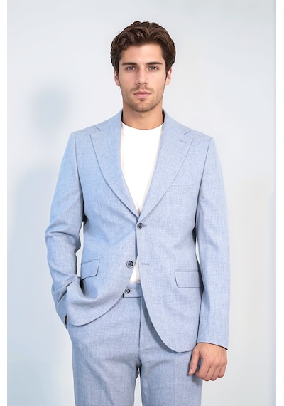 Buz Mavisi Slim Fit İki Düğmeli Keten Görünümlü Erkek Takım Elbise - Wessi Koyu Mavi