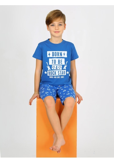 Vitmo Erkek Çocuk Kısa Kollu Kapri Pamuklu Rock Star Pijama Takımı İndigo