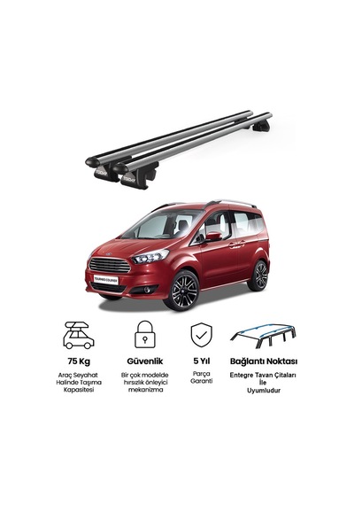 Venüs Ford Tourneo Courier 2014 Ve Sonrası Uyumlu Gri Ara Atkı Port Bagaj Tavan Barı