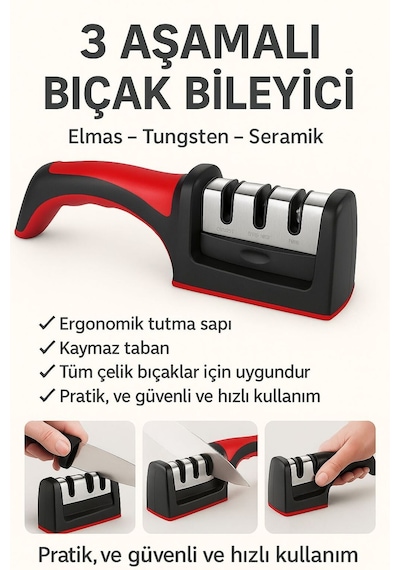 3 Kademeli Ev Tipi Çakı Bıçak Bileyici Yeni Model Bileyici Kpf66-t11x