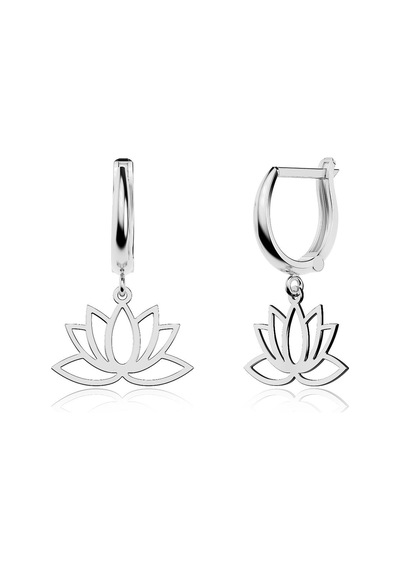 Sade Lotus Çiçeği Beyaz Gümüş Küpe