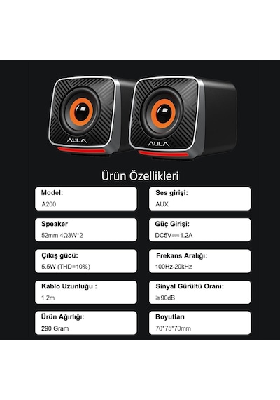 A200 Rgb Işıklı Masaüstü Gaming 3.5mm Jack Bilgisayar Pc Hoparlörü