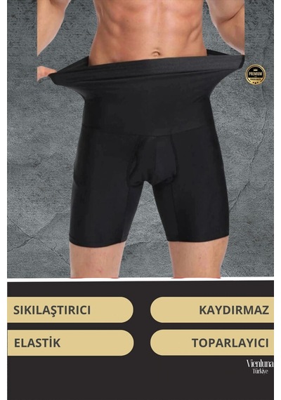 Vienluna Deluxe Seri Toparlayıcı Basen Bel Göbek Düzleştirici Erkek Duble Boxer Korse Siyah