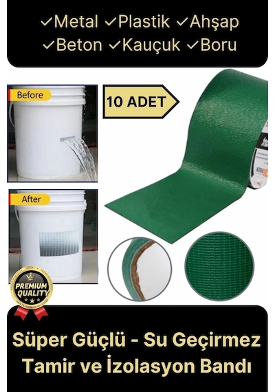 Premium Dayanıklı Süper Güçlü Su Geçirmez Sızdırmaz Yeşil Tamir Ve İzolasyon Bandı 48mm X 10m-10adet