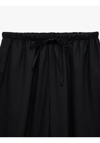 Koton Keten Karışımlı Rahat Kalıp Bağcıklı Şalvar Pantolon Siyah 6sal40149ıw