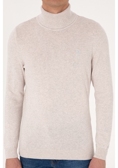 U.S. Polo Assn. Erkek Slim Fit Boğazlı Yaka Taş Basic Kazak 50288884-VR225