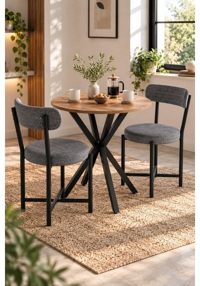 Sulorahome Masa Ve 2 Adet Keten Sandalye Seti 70 Cm Gri Sulorahome Masa Ve 2 Adet Keten Sandalye Seti 70 Cm Gri