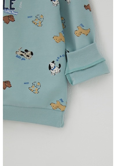 Breeze Erkek Bebek Eşofman Takımı Eğlenceli Köpekçikler Desenli 9 Ay - 3 Yaş , Su Yeşili