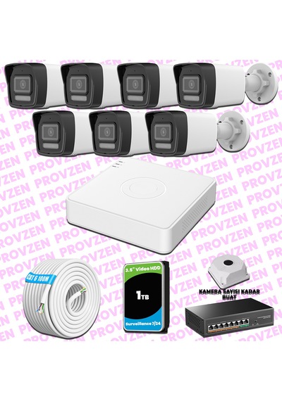 Provzen Hikvision 7 Kameralı Ip 1080p Colorvu Güvenlik Kamerası Mikrofonlu Olay Anında Bildirim