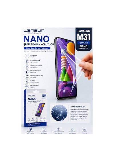 Samsung Uyumlu M31 Lensun Nano Şeffaf Ekran Koruyucu