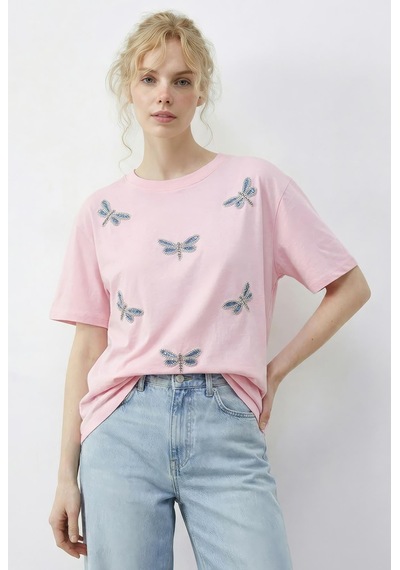 Shade Kadın Boncuk Taş İşlemeli Yusufçuk Desenli Rahat Kalıp T-shirt 2212 60283971 - Şeker Pembe Shade Kadın Boncuk Taş İşlemeli Yusufçuk Desenli Rahat Kalıp T-shirt 2212 60283971 - Şeker Pembe